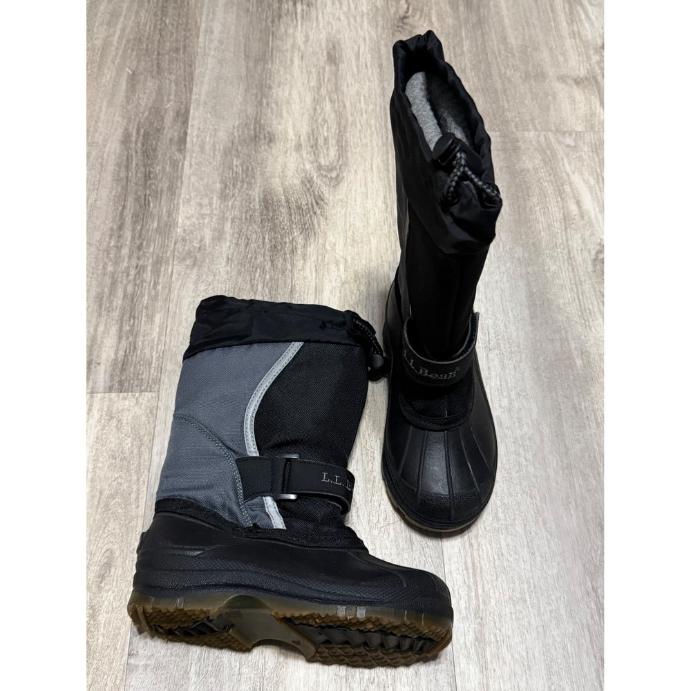 LL Bean Kids Snow Boot Black Grey Waterproof Insulated Winter 12P Made in Canada